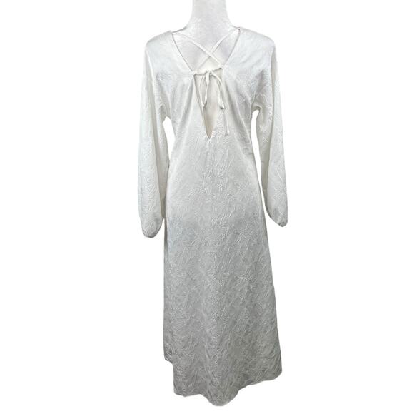 ASOS Jacquard White Tie Front Lace Up Back V-Neck Long Sleeve Midi Dress 4 NWT - Picture 2 of 16